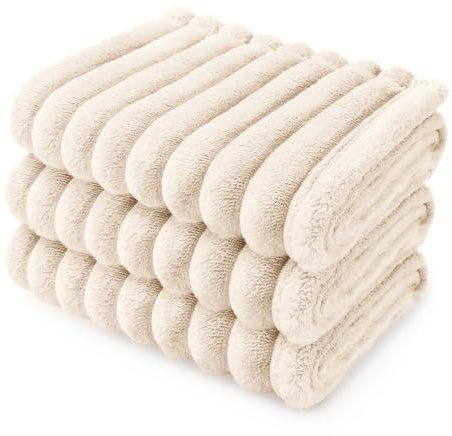 luciphia 3 Pezzi Coperta per Cani Gatto Lavabile Soffice Durevole, Morbida e Calda Flanella, Tappetino Protezione per Mobili Bambini Cane Gatti Beige 45_x_75_cm