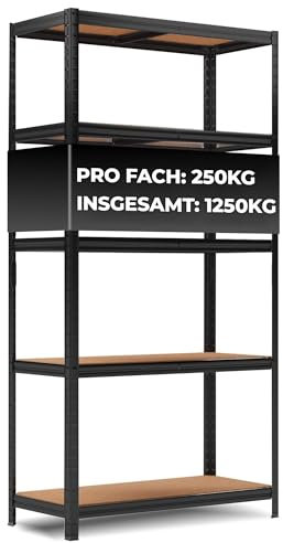 ALL Premium Schwerlastregal 180x90x40 cm Schwarz - 1250kg Traglast – stabiles Regal 90 cm breit & Regal 40 cm tief geeignet als Kellerregal Metall, ideale Regale Garage & Regale für Kellerraum - Shelf