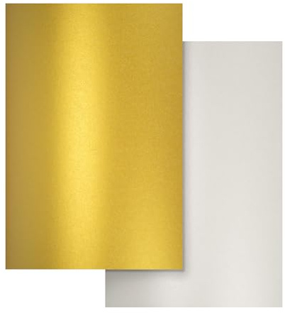 Netuno 20 x pysselpapper pärlemor vitt och guld DIN A4 21 x 29,7 cm 120 g Aster metallic effektpapper glanspapper färgat glänsande tryckbart för inbjudningar bröllop födelsedag jul dop