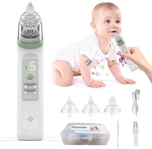 Afenau Aspiratore Nasale Neonato Elettrico, Aspiratore Nasale Elettrico con 5 Livelli di Aspirazione, Aspira Muco Neonato Elettrico con Colorate Luci e Musica, Aspira Naso Neonato Elettrico (Verde)