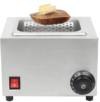 Rullo Elettrico per Burro con Ruota Staccabile e Controllo della Temperatura (0-110°C) – Acciaio Inossidabile 304, Capacità da 36 oz, Distribuzione Rapida e Uniforme per Toast, Waffle, Griglia