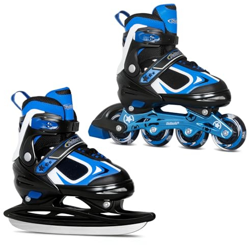 Nattork Inline Skates für Kinder, 2in1 Kinder Inliner & Schlittschuhe, Verstellbar Inline Skates für Jungen Mädchen Anfänger (Blau, Medium 32-36 EU)