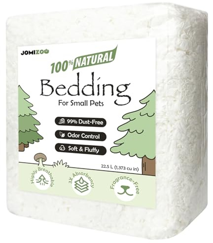 JOMIZOO Natural Paper Bedding for Small Pets, 99% Dust-Free, Soft, Fluffy and Absorbent, for Hamsters, Gerbils, Mice, Rats and Guinea Pigs, Cloud White, 22L