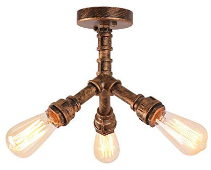 Soppalco Americano retrò con soffitto Leggero 3 Teste Montaggio Semi-Flush Lampada Rustica in Metallo Industriale lampadari a Vapore di Illuminazione da casa per Soggiorno Interessante