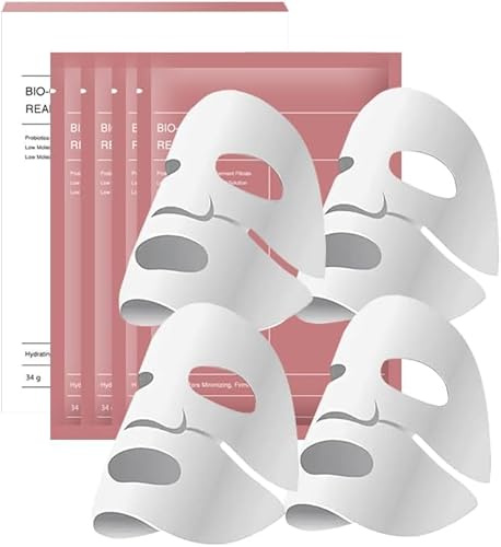 Mascarilla Facial de Colágeno Orgánico, Bio Collagen Face Mask, Mascarilla Facial de Hidrogel Calmante, Hidratación y Antienvejecimiento, Anti-arrugas Eficaz, Cuidado de la Piel, 4pcs