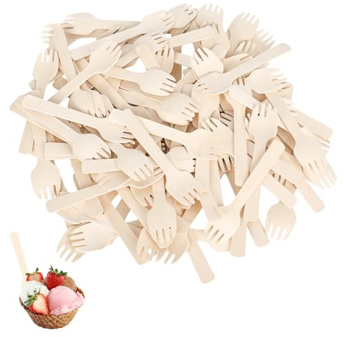 RUCUDIM Cubiertos desechables de madera, 500 unidades, tenedores para tartas, cucharas de madera, pequeños, cubiertos de madera desechables, cubiertos para fiestas, cumpleaños, camping, pícnic, 10,5