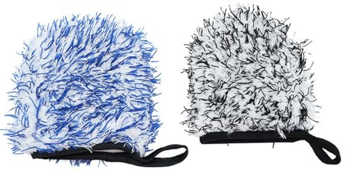 HolooVeranillo Microfibre Car Wash Mitt 2 Pack, Anti-Scratch Soft Wheel Cleaning Gloves for Car & Home, Quick-Dry Wash Mitts for Polishing and Scrubbing, Blue and Black
