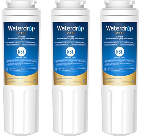 Waterdrop Plus UKF8001 NSF 401,53 Certified Refrigerator Water Filter, Reduce PFAS, Replacement for Whirlpool® Everydrop® Filter 4, EDR4RXD1, Maytag® UKF8001AXX, 3 Filters (Packaging May Vary)