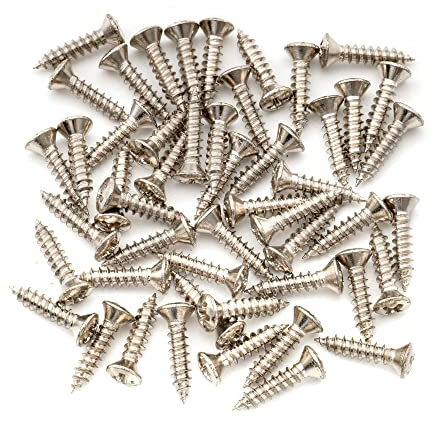 Musiclily Ultra 3x12mm Edelstahl Schlagbrett Schrauben Pickguard Screws für Fender Stratocaster Telecaster E-Gitarre oder Bass, Nickel (50er Set)