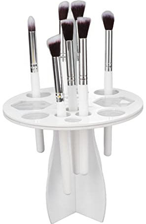 Support de Séchage Multifonctionnel pour Pinceaux de Maquillage - 14 Trous, Pliable (Blanc)
