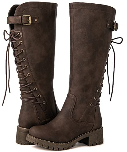 GLOBALWIN Women’s Brown Low Heel Boots Knee High Boots Riding Boots For Women 8.5M
