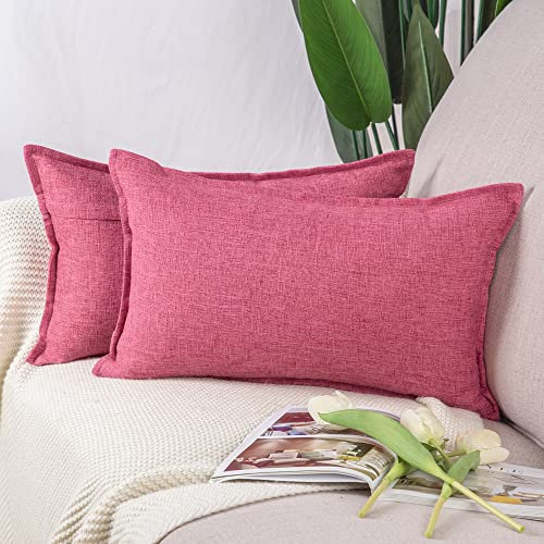Madizz 2er Set Polyester- Leinen Kissenbezügen Weiche dekorative Kissenbezüge für Sofa Schlafzimmer Kissenhülle Rosa 40x60 cm Rechteckig