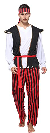 Wiclin Adult Pirate Costume Sea Captain Adult Halloween Men Costumes Pirate Outfit for Dress Up Party S