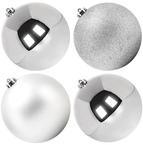 Benjia Extra Large Christmas Baubles, Giant Big Huge Xmas Shatterproof Plastic Ball Ornaments Set for Outdoor Outside Lawn Yard Tree Hanging Decorations Decor (20cm/200mm, 4 Packs, Silver)