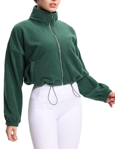 THE GYM PEOPLE Women's Fleece Cropped Jacket Full Zip Short Sherpa Coats