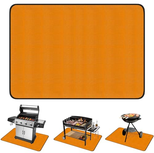 Grillmatte Bodenschutz Untergrillmatte für den Außengrill, Feuerfeste Unterlage Faltbare, Kaminmatte für die Feuerstelle, für Rasen, Terrasse (Orange)