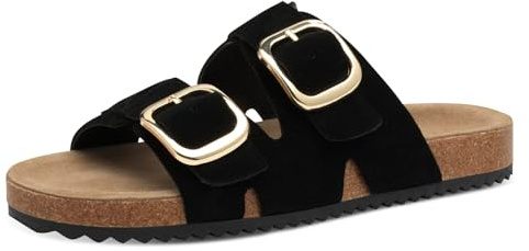 s.Oliver Damen Pantoletten aus Leder mit Schnallen, Schwarz (Black), 39 EU