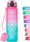 HydroPal Botella Agua, 1 Litro Botella Agua Gimnasio sin BPA con Marcador de Tiempo & Filtre, Plastico Botella de Agua Deportiva para Gym, Oficina, Escuela (Verde rosa)