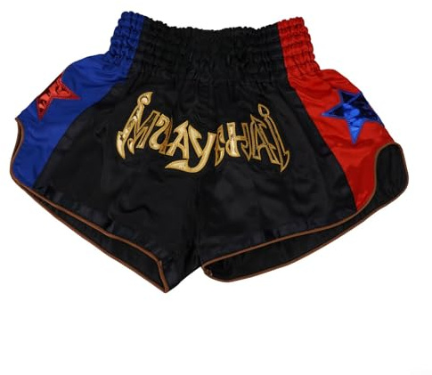Anotherboxer Unisexe Muay Thai Short Parfait pour MMA Kickboxing Combat Matière Respirant (S Noir)