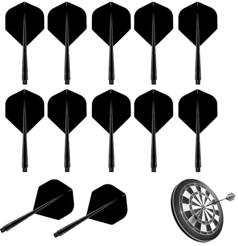 Lot de 12 Tige de Fléchettes Intégrée et Ailettes, 75 mm de Filetage pour Fléchettes, Tiges en Plastique, Ailes de Fléchettes Intégrées et Puits, pour Fléchettes Soft et Steel Tip, Noir