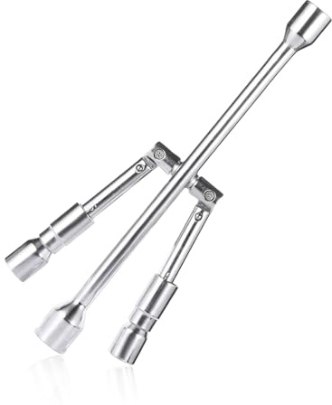 DXNQ 14 Inch Universal Folding Lug Wrench, 4 Way Tire Iron Nut Wrench with 17mm 19mm 21mm 23mm Sockets, Heavy Duty Cross Wrench Wheel Lug Nut Removal Tool, Car Accessories