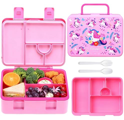 rockpapa 5.5 Cups Bento Lunch Box for Kids, 5-Compartment, Unicorn