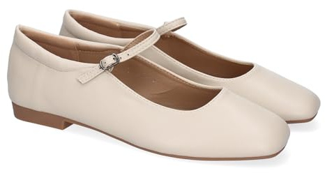 shoes&blues.es 90112 Zapato de Mujer Tipo Bailarina Francesita con Elegante Diseno y Cierre de Hebilla con Punta Redonda, Ideal para Llevar en Cualquier Ocasion. Beige Talla 40