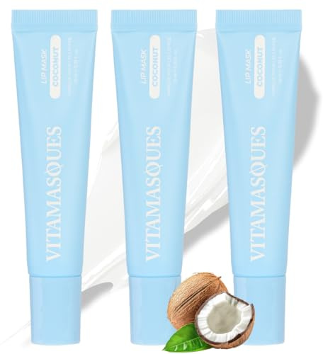 Vitamasques Overnight Lip Mask - Hydrating Coconut Flavor Lip Balm Moisturizer with Vitamins & Natural Oil Hydrates, Nourishes & Plumps Lips Area - Korean Skin Care Lip Care Products (Pack of 3)