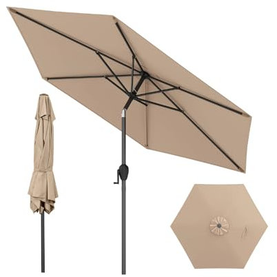 KOMFOTTEU φ2,3 m Gartenschirm mit Doppeldach, Sonnenschirm neigbar mit Kurbel & 6 Rippen, Marktschirm für Terrasse, Balkon (Braun)