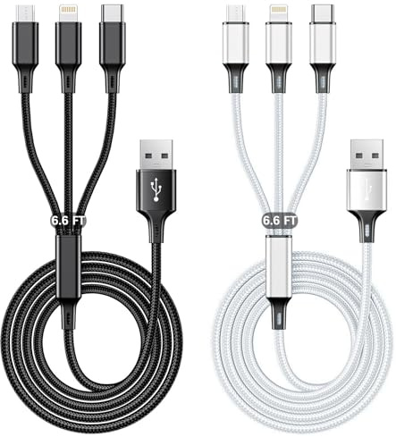 Multi Charging Cable 2Pack 6.6FT/2M,3 in 1 Charging Cord for iPhone,Samsung | Nylon Braided Multiple USB Cable with iP Micro USB Type C Port for iPhone,Samsung,PS4, Tablet, Xiaomi and More(Ongly charger)