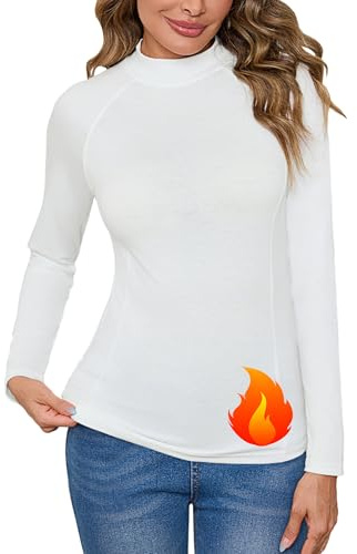 Terecey Womens Turtleneck Tops Warm Solid Lined Layering Tops Breathable Quick Dry Undershirt Elegant Tight Polo Roll Neck Thermal Top Base Layers Ladies Long Sleeve High Neck Sweater, White S