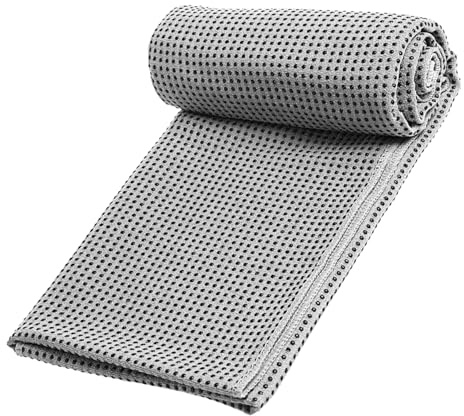 Sweetfularyeen 1 toalla de yoga, transpirable y absorbente del sudor, lavable a máquina, toallas de yoga, partículas antideslizantes, adecuada para pilates, fitness, meditación (gris)