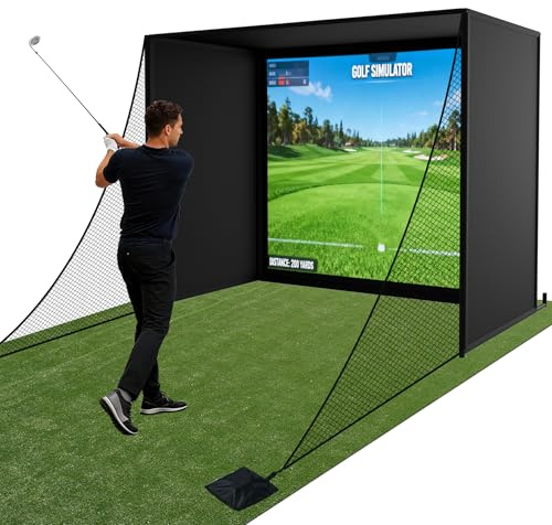Neoaider Golf Simulator Enclosure 10x8 ft, All-in-One Set, Foam Padding Steel Frames, Premium HD Impact Screen, Blackout Curtains, Side Protection, Golf Simulator Enclosure Kit for Home Garage Studio