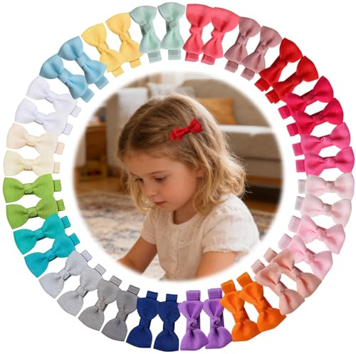 40Pieces Baby Girls Hair Clips, Small Size 2 Inch Clips Craft Ribbon Bows for Baby Fine Hair, Full Ribbon Covered Safe Clip Pastel Colors Hair Accessories for Baby Girls Toddlers Kids, 20 Colors