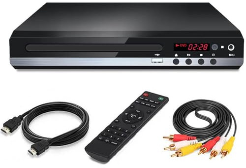 Home DVD Player TV CD Player Compact DVD Player Supports NTSC/PAL System with RCA Stable Outputs/USB 128G Input, Contains Remote Control and RCA Cable(Without HDMI Cable)