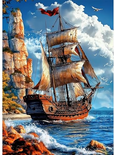 MAXBYE Vintage Galleon Diamond Painting Kits, Diamond Art Kits for Adults | 5D DIY Gem Art Cross Stitch for Beginner, Diamond Painting Full Drill Crystal Craft Gifts Home Wall Decor 30x40cm