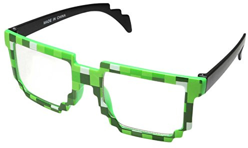 grinderPUNCH KIDS Children's 8-Bit Pixel Retro Novelty Gamer Sunglasses Ages 4+ Clear Lens Green