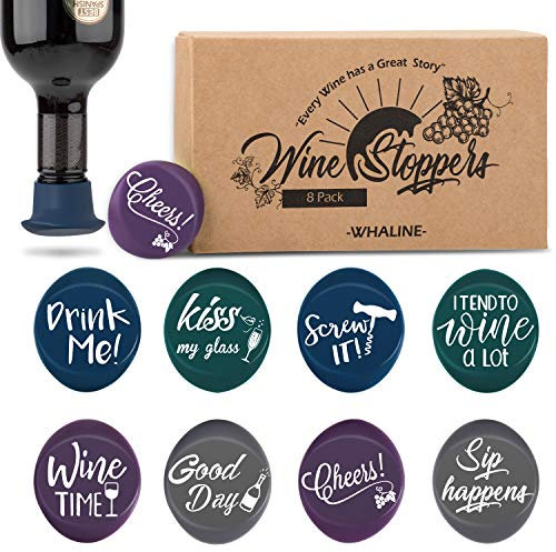 Whaline 8 Pack Silicone Wine Bottle Stoppers and Gift Box, Funny Silicone Reusable Caps Bottle Sealers with a Funny Saying for Wine Beer Bottles
