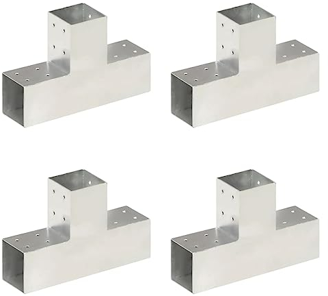 vidaXL 4x Pfostenverbinder T-Form 3 Hülsen Balkenschuh Holzverbinder Eckverbinder Pfostenecke Balken Verbinder Feuerverzinkt Verzinktes Metall 81x81mm