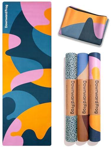 Downward Frog Travel Yoga Mat Lightweight Foldable – Printed Pilates Mat for Women, Colourful Patterned Hot Yoga Mat – Eco Natural Rubber Mat for Bikram, Fitness & Meditation – Splobby 2mm