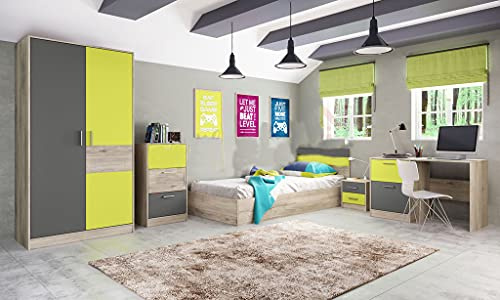 Cameretta Completa Armadio 2 Ante Letto Singolo Cassettiera Scrivania Comodino 2 Cassetti Camera da Letto Bambini CCI6