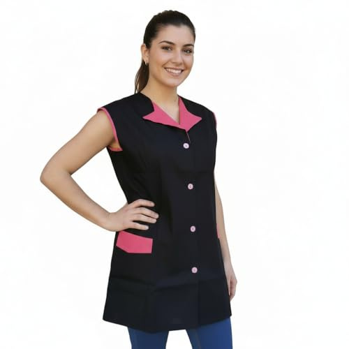 Camice da lavoro donna,giromanica,casacca per operaia,Maestra, Imprese Pulizia, Grembiule per fruttivendolo,gastronomia (L, Nero)