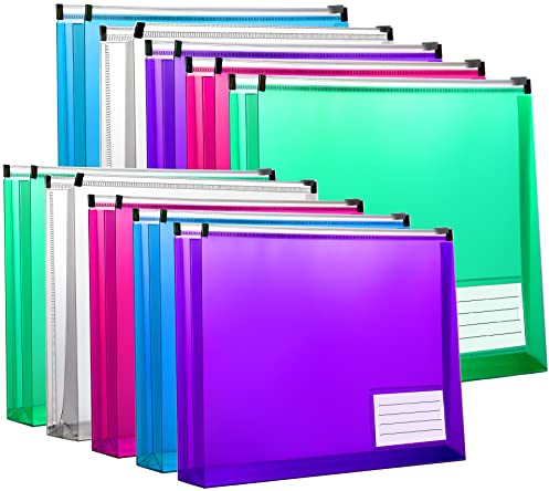 Dokumententasche DIN A4 & A5, LEOBRO Dokumentenmappe 10 Stück 5 Farben Dehnfalte, PP Dreidimensionale A4 Dokumententasche mit Reißverschluss und Etikettentasche, Querformat, für Papierformat A4, A5