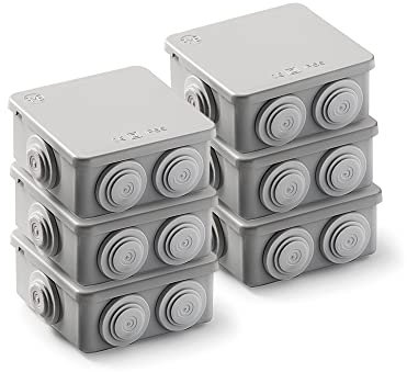 FAMATEL Lot de 6 boîtes étanches (3002) | Étanchéité IP65 | 90 x 90 x 42 mm | avec Cônes | Couvercle à Pression | Montage Facile | Haute résistance aux Chocs | Gris