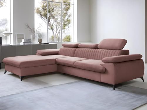 Vente-unique PASCAL MORABITO-Divano letto in Velluto Rosa - Angolo a sinistra - SAMARA di Pascal Morabito