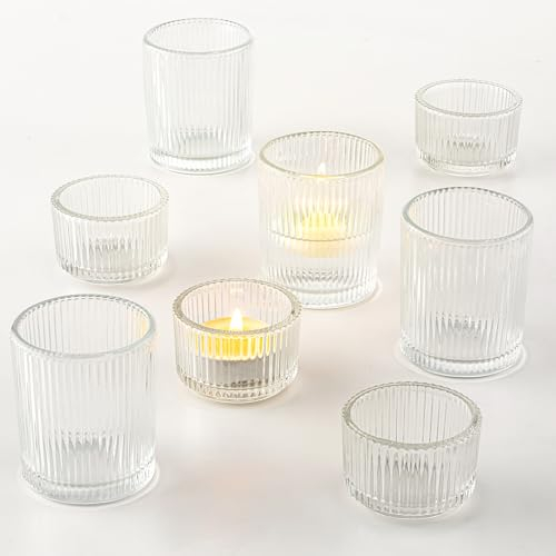 Romadedi Teelichthalter Glas Teelichtgläser Votivkerzenhalter：Klar Kerzengläser für Teelichter Votivkerzen Schwimmkerzen Kerzenständer Kerzenhalter 24er Set Hochzeit Party Weihnachten Tischdeko