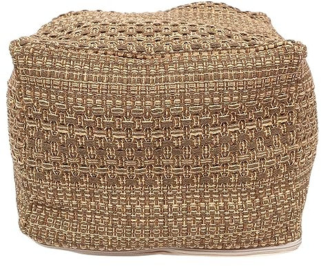 Hilai Funda para Puf y Reposapiés - 17 x 17 x 13 Pulgadas, Otomana Cuadrada Étnica de Lino y Algodón para Sala de Estar, Dormitorio y Sofá
