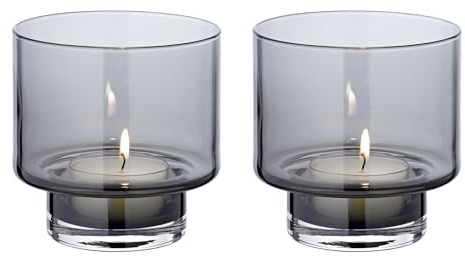 EDZARD 2er-Set Windlicht Marla (ø 11 cm), Dunkles mundgeblasenes Glaswindlicht, kleine Laternen perfekt angepasst für handelsübliche Maxiteelichter (mit Aluminium Hülle)