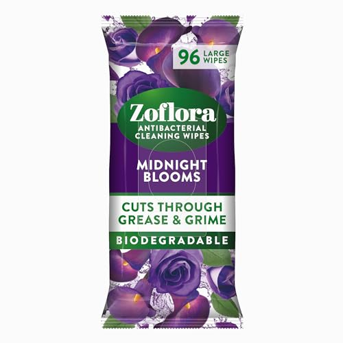 Zoflora Midnight Blooms Antibacterial Biodegradable Wipes, 1 x 96 Wipes, Multi-Surface Disinfectant Wipes, Kills 99.9% of Bacteria & Viruses, Long-Lasting Floral Scent