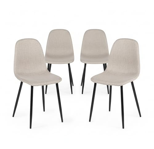 Homy Casa Juego de 4 sillas de Comedor de Tela Suave flameada, sillas Laterales escandinavas con Patas de Metal Negro para Cocina, Comedor, Sala de Estar, Dormitorio, Beige Oscuro
